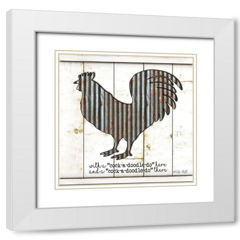 Metal Rooster White Modern Wood Framed Art Print with Double Matting by Jacobs, Cindy