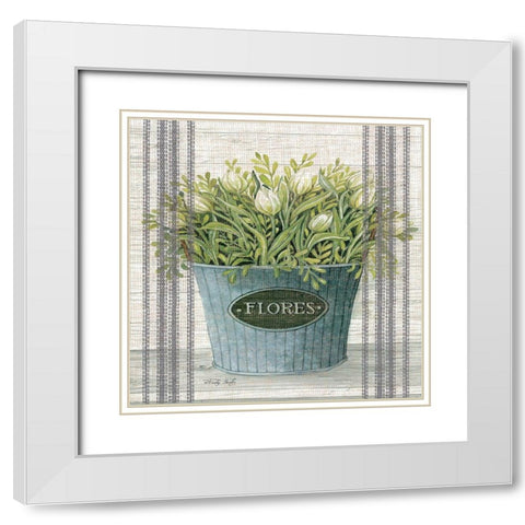 Galvanized Flores White Modern Wood Framed Art Print with Double Matting by Jacobs, Cindy