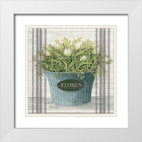 Galvanized Flores White Modern Wood Framed Art Print with Double Matting by Jacobs, Cindy