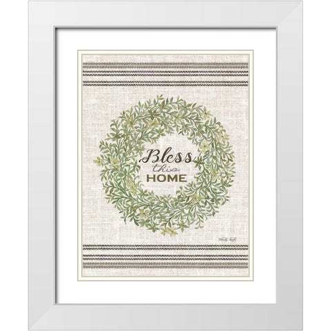 Bless This Home Wreath White Modern Wood Framed Art Print with Double Matting by Jacobs, Cindy
