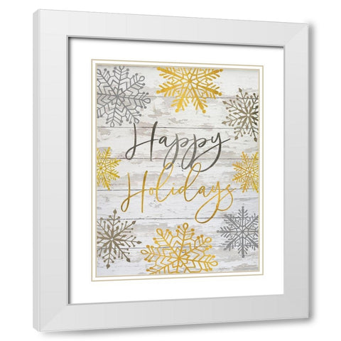 Happy Holidays Snowflakes White Modern Wood Framed Art Print with Double Matting by Jacobs, Cindy