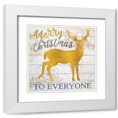 Merry Christmas Deer White Modern Wood Framed Art Print with Double Matting by Jacobs, Cindy