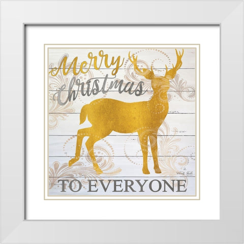 Merry Christmas Deer White Modern Wood Framed Art Print with Double Matting by Jacobs, Cindy