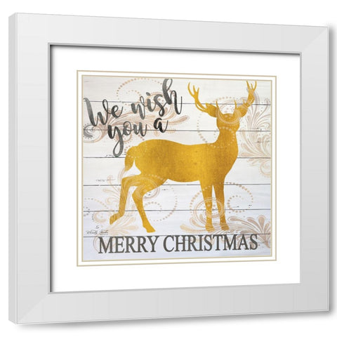We Wish You a Merry Christmas Deer White Modern Wood Framed Art Print with Double Matting by Jacobs, Cindy