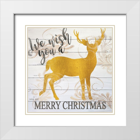We Wish You a Merry Christmas Deer White Modern Wood Framed Art Print with Double Matting by Jacobs, Cindy