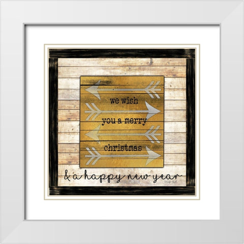 Buffalo Merry Christmas    White Modern Wood Framed Art Print with Double Matting by Jacobs, Cindy