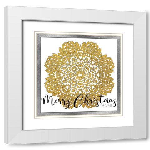 Merry Christmas Mandala   White Modern Wood Framed Art Print with Double Matting by Jacobs, Cindy
