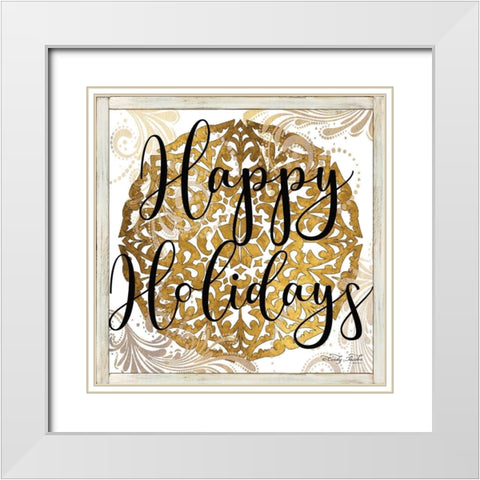 Happy Holidays Mandala II   White Modern Wood Framed Art Print with Double Matting by Jacobs, Cindy