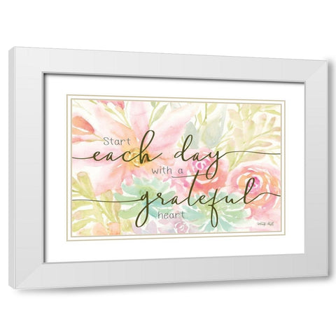 Floral Grateful Heart White Modern Wood Framed Art Print with Double Matting by Jacobs, Cindy