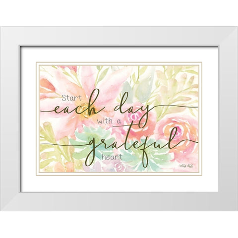 Floral Grateful Heart White Modern Wood Framed Art Print with Double Matting by Jacobs, Cindy