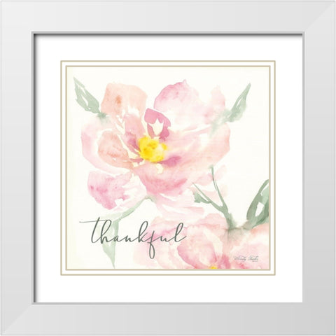 Floral Thankful White Modern Wood Framed Art Print with Double Matting by Jacobs, Cindy