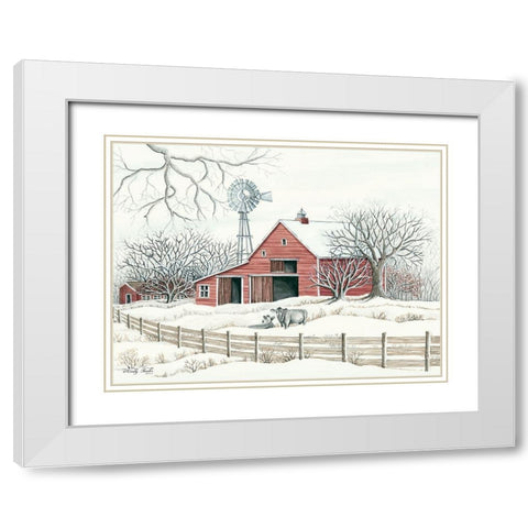 Winter Barn with Windmill White Modern Wood Framed Art Print with Double Matting by Jacobs, Cindy