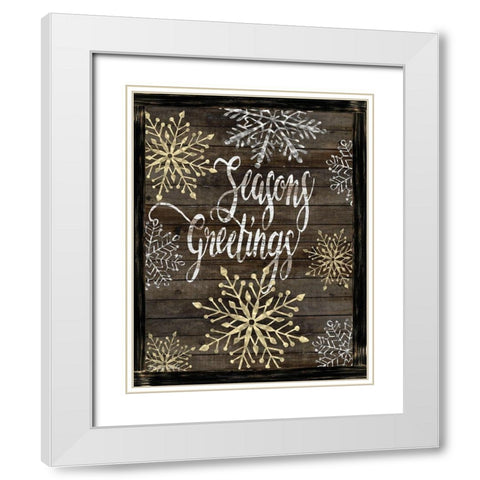 Snowflake Seasons Greetings  White Modern Wood Framed Art Print with Double Matting by Jacobs, Cindy