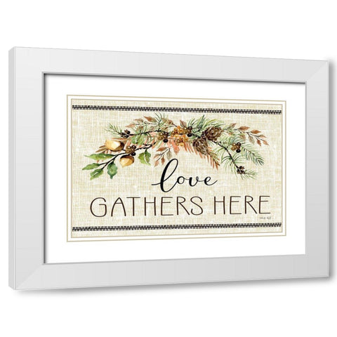 Love Gathers Here White Modern Wood Framed Art Print with Double Matting by jacobs, Cindy