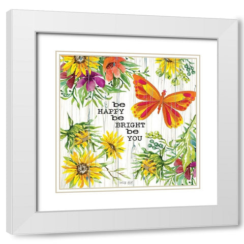 Be Happy White Modern Wood Framed Art Print with Double Matting by Jacobs, Cindy