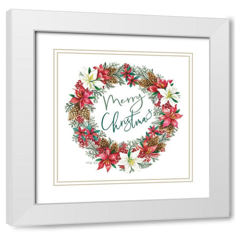 Merry Christmas Wreath White Modern Wood Framed Art Print with Double Matting by Jacobs, Cindy