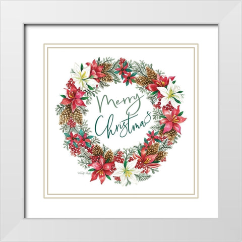 Merry Christmas Wreath White Modern Wood Framed Art Print with Double Matting by Jacobs, Cindy
