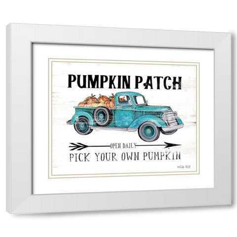 Pumpkin Patch Open Daily White Modern Wood Framed Art Print with Double Matting by Jacobs, Cindy