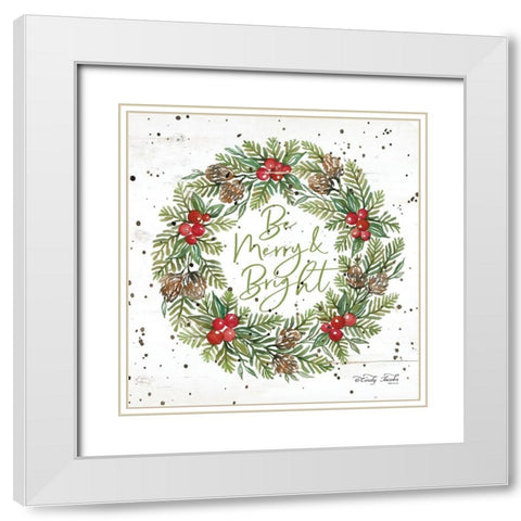 Be Merry and Bright Wreath White Modern Wood Framed Art Print with Double Matting by Jacobs, Cindy