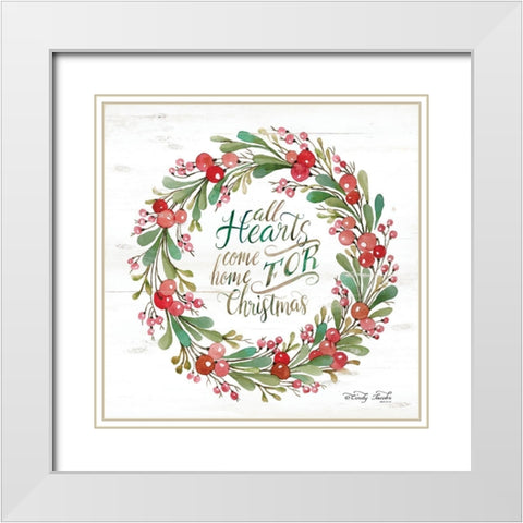 All Hearts Come Home for Christmas Berry Wreath White Modern Wood Framed Art Print with Double Matting by Jacobs, Cindy