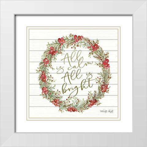 All is Calm Berry Wreath White Modern Wood Framed Art Print with Double Matting by Jacobs, Cindy