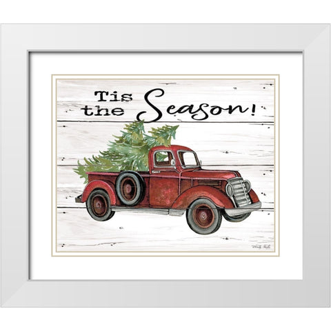 Tis the Season Red Truck White Modern Wood Framed Art Print with Double Matting by Jacobs, Cindy