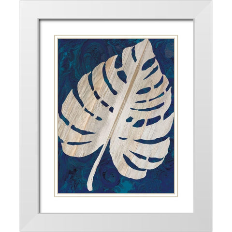 Monstera Navy White Modern Wood Framed Art Print with Double Matting by Jacobs, Cindy
