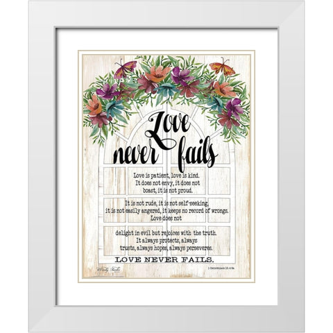 Floral Love Never Fails White Modern Wood Framed Art Print with Double Matting by Jacobs, Cindy
