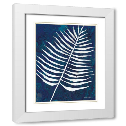 Navy Areca Leaf White Modern Wood Framed Art Print with Double Matting by Jacobs, Cindy