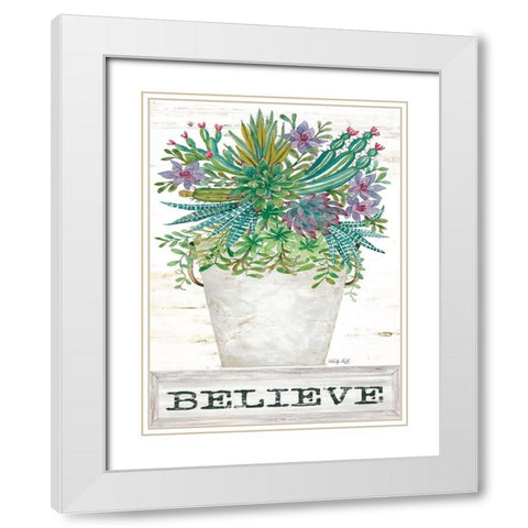 Believe Succulents White Modern Wood Framed Art Print with Double Matting by Jacobs, Cindy