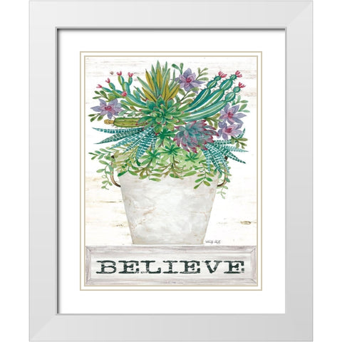 Believe Succulents White Modern Wood Framed Art Print with Double Matting by Jacobs, Cindy