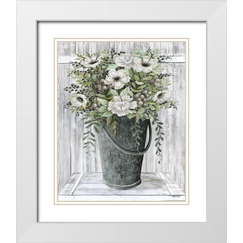 Galvanized Fleurs      White Modern Wood Framed Art Print with Double Matting by Jacobs, Cindy