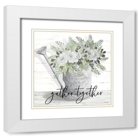 Gather Together Watering Can     White Modern Wood Framed Art Print with Double Matting by Jacobs, Cindy