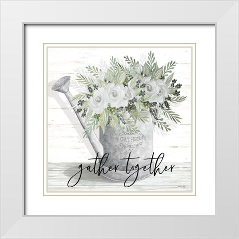 Gather Together Watering Can     White Modern Wood Framed Art Print with Double Matting by Jacobs, Cindy
