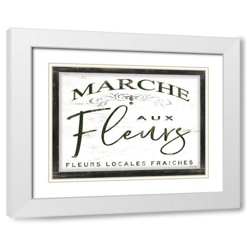 Fleurs Sign I White Modern Wood Framed Art Print with Double Matting by Jacobs, Cindy