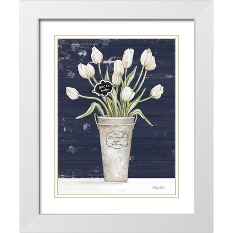 Tulips on Navy I    White Modern Wood Framed Art Print with Double Matting by Jacobs, Cindy