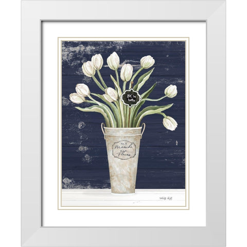 Tulips on Navy II    White Modern Wood Framed Art Print with Double Matting by Jacobs, Cindy