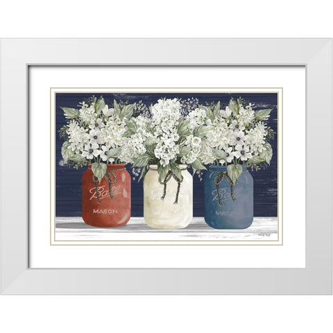 Red, White and Blue Jar Trio White Modern Wood Framed Art Print with Double Matting by Jacobs, Cindy