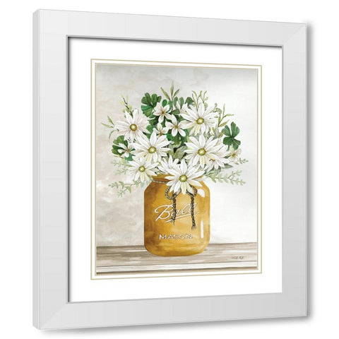 Gold Jar with White Flowers White Modern Wood Framed Art Print with Double Matting by Jacobs, Cindy