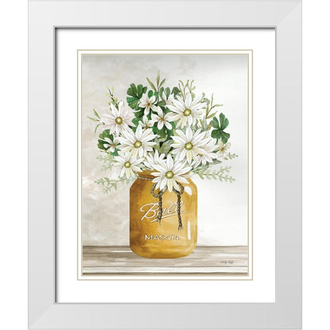 Gold Jar with White Flowers White Modern Wood Framed Art Print with Double Matting by Jacobs, Cindy