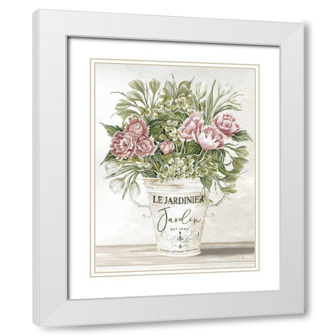 Spring Peonies II White Modern Wood Framed Art Print with Double Matting by Jacobs, Cindy