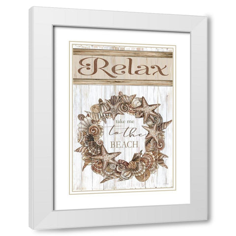 Relax Shell Wreath White Modern Wood Framed Art Print with Double Matting by Jacobs, Cindy