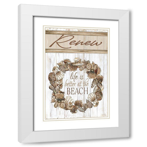 Renew Shell Wreath White Modern Wood Framed Art Print with Double Matting by Jacobs, Cindy