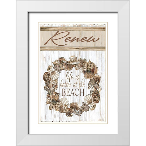 Renew Shell Wreath White Modern Wood Framed Art Print with Double Matting by Jacobs, Cindy