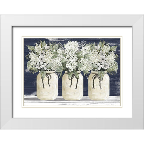 White Floral Trio    White Modern Wood Framed Art Print with Double Matting by Jacobs, Cindy