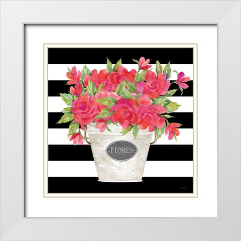 Fuchsia Flores Stripes White Modern Wood Framed Art Print with Double Matting by Jacobs, Cindy