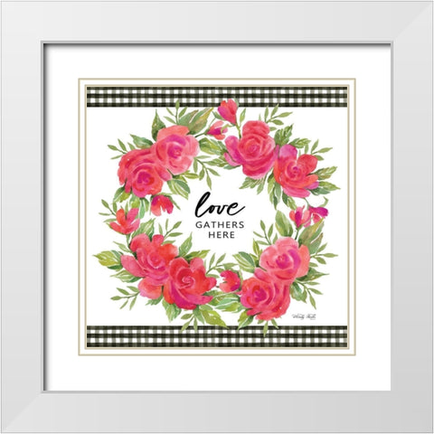 Love Gathers Here White Modern Wood Framed Art Print with Double Matting by Jacobs, Cindy