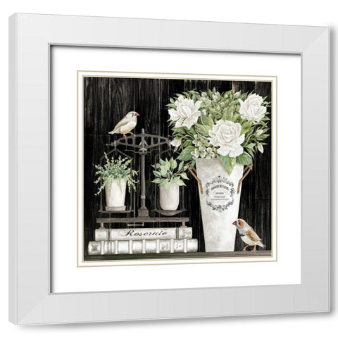 Roses and Scales White Modern Wood Framed Art Print with Double Matting by Jacobs, Cindy