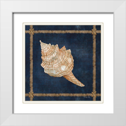 Seashell on Navy IV White Modern Wood Framed Art Print with Double Matting by Jacobs, Cindy