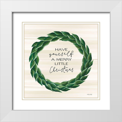 Merry Little Christmas Wreath White Modern Wood Framed Art Print with Double Matting by Jacobs, Cindy